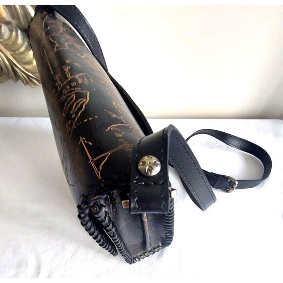 Patrica Nash Black Leather Map Sarola Scalloped Flap Snap Shoulder Bag Crossbody - Picture 14 of 15